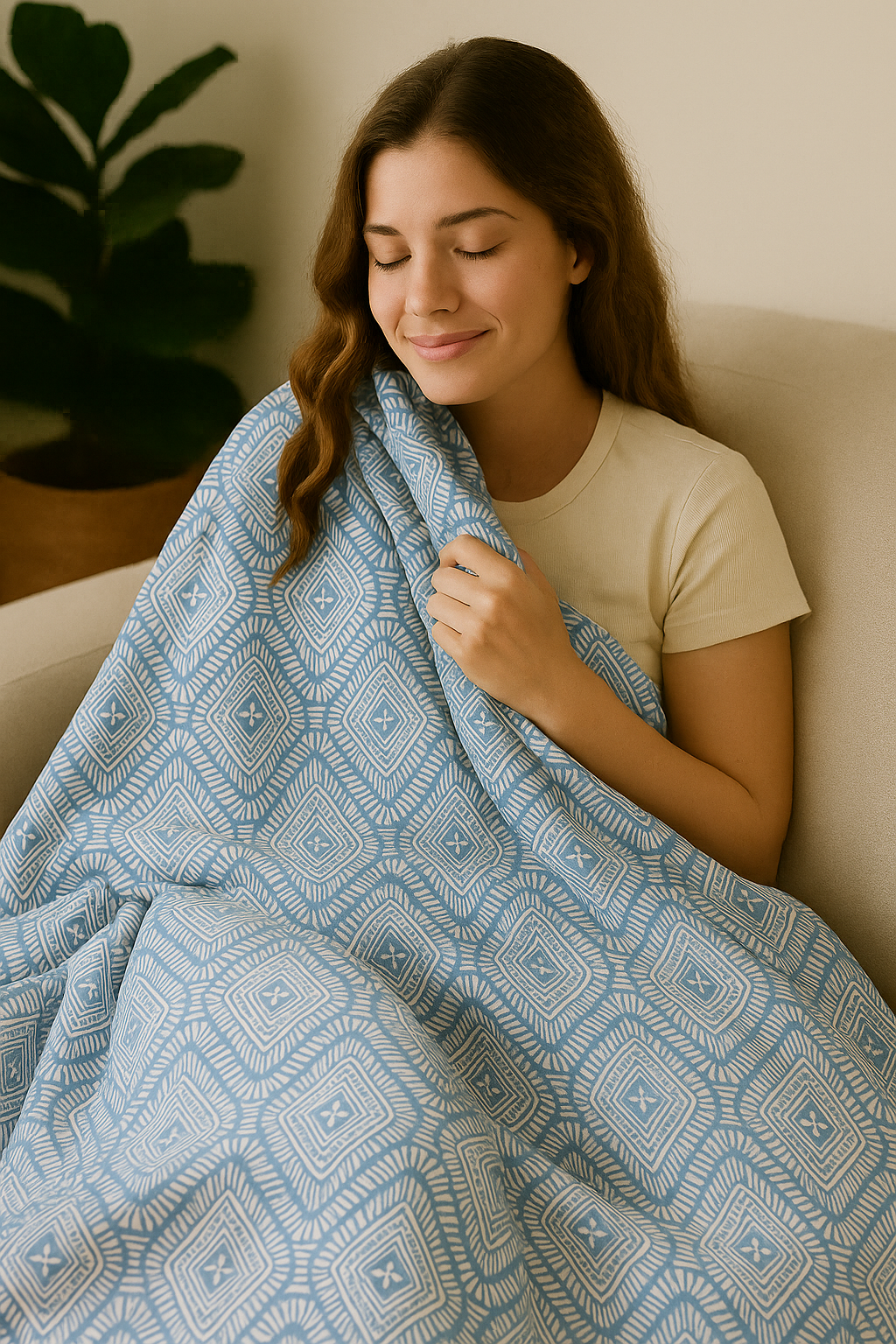 Soft Blue Boho Mama Bear Minky Throw