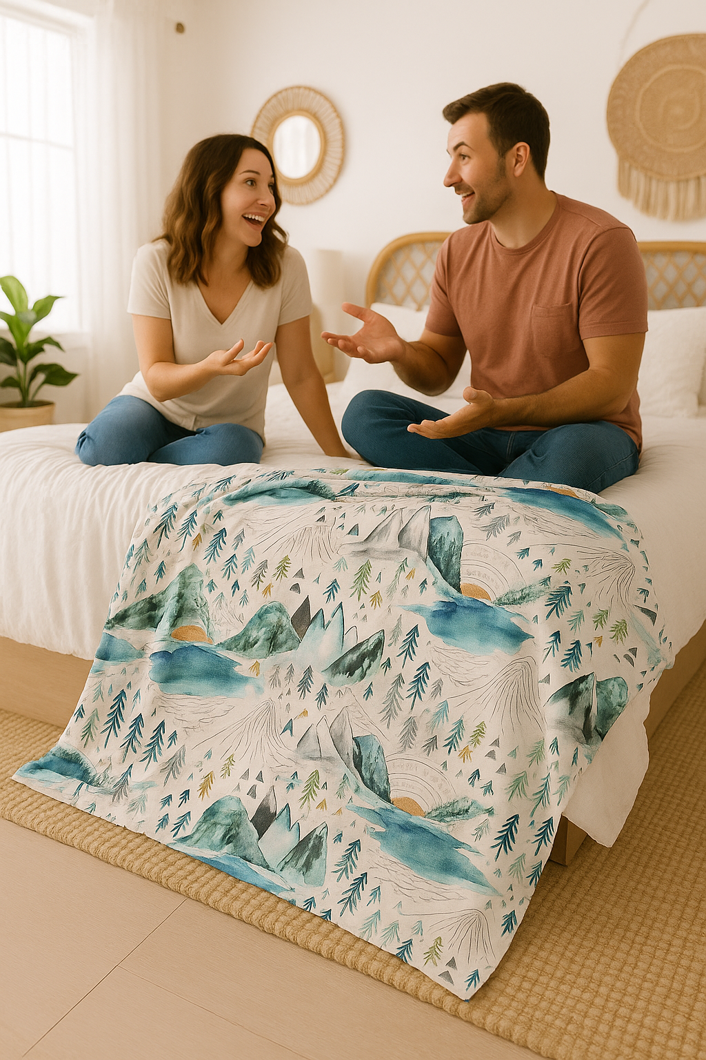 Boho Mountains Blue Papa Bear Minky Throw