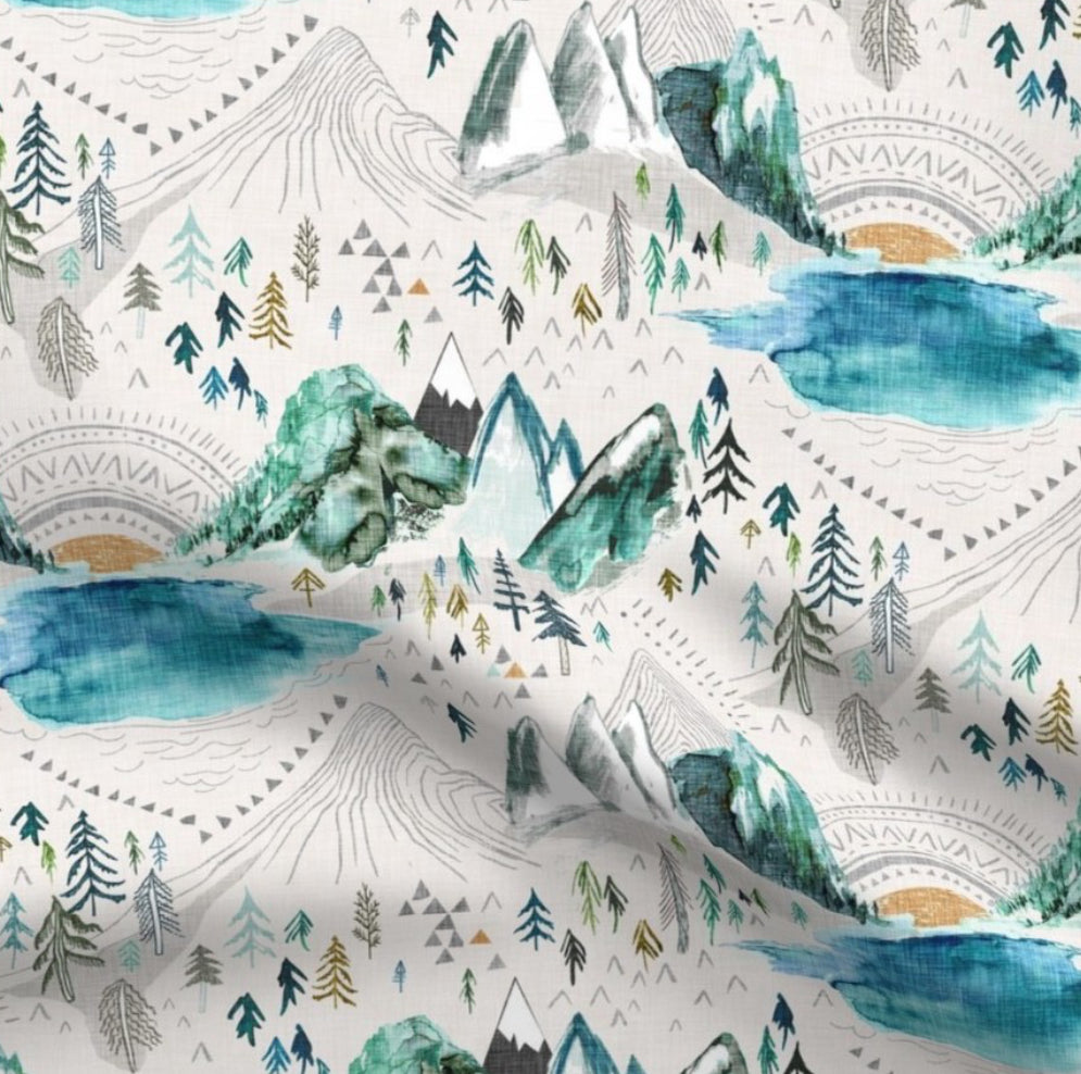 Boho Mountains Blue Minky Baby Blanket