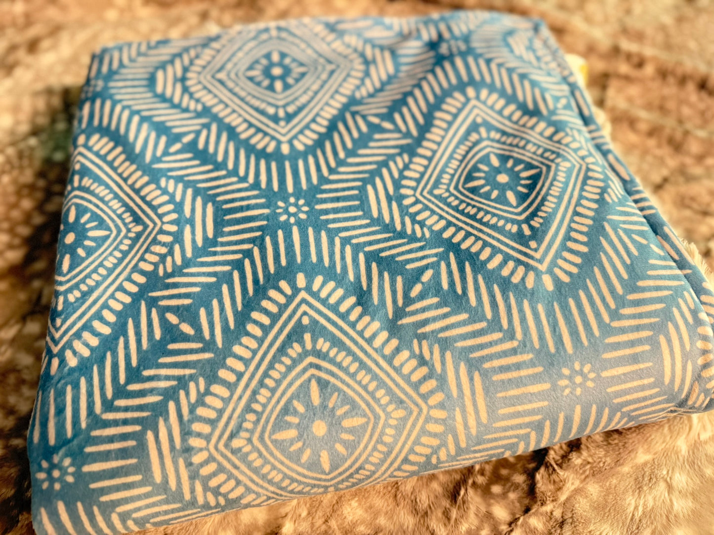 Soft Blue Boho Mama Bear Minky Throw
