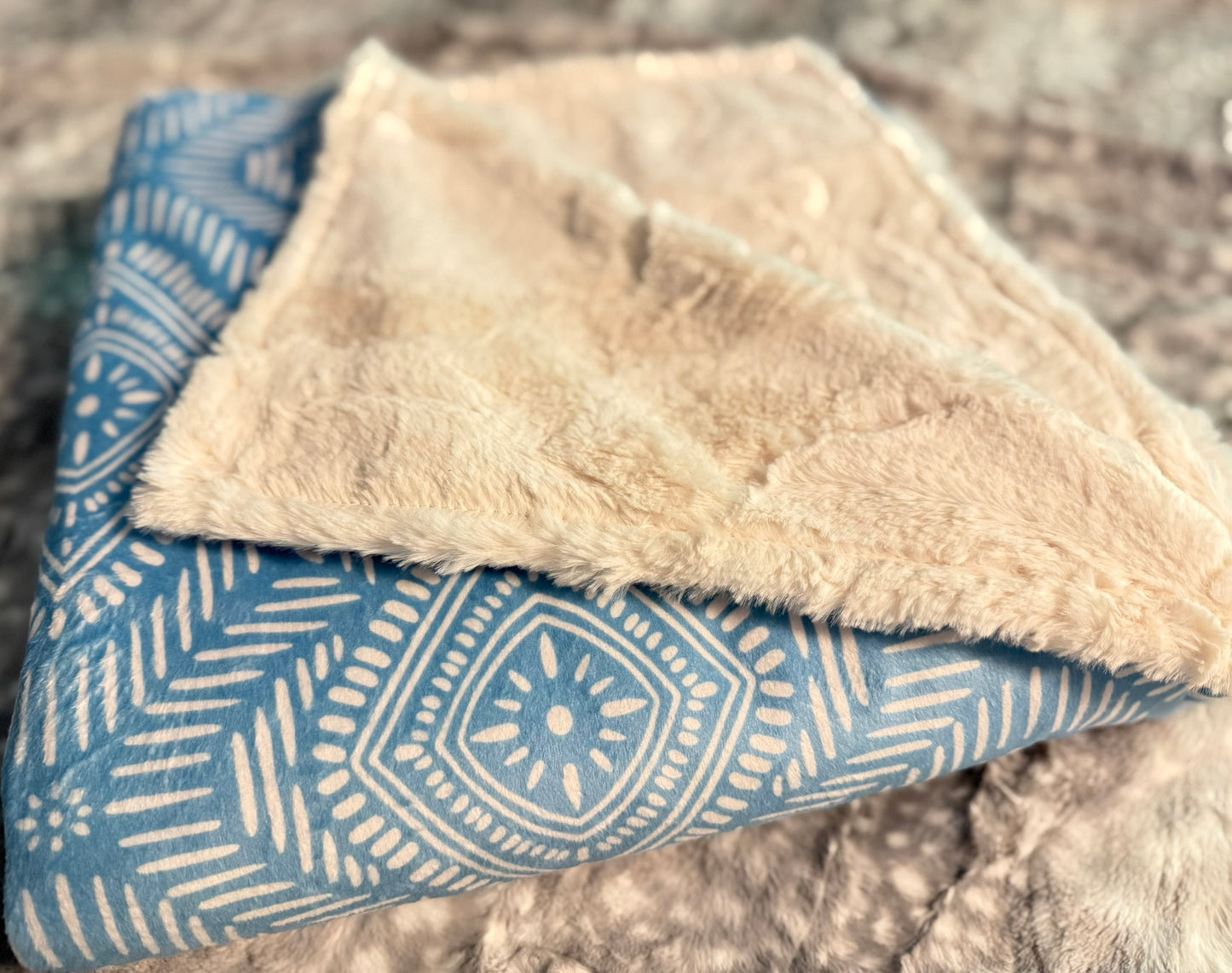 Soft Blue Boho Mama Bear Minky Throw