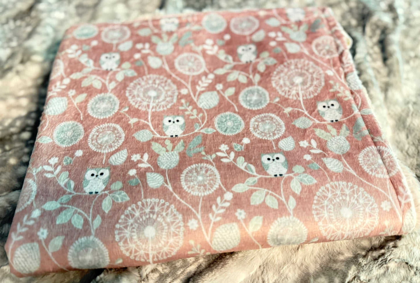 Owls and Dandelions Minky Baby Blanket