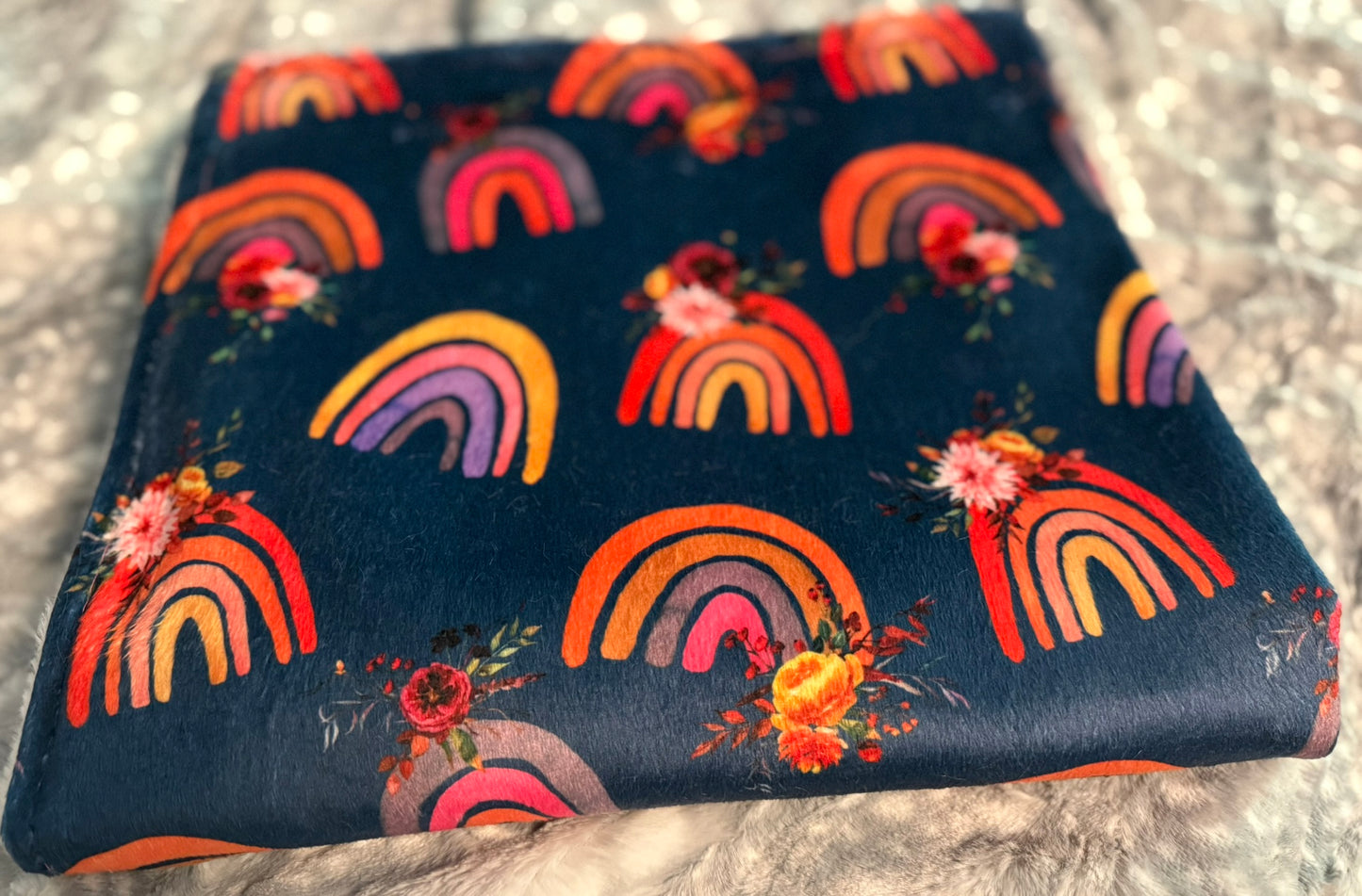 Floral Rainbows Minky Baby Blanket