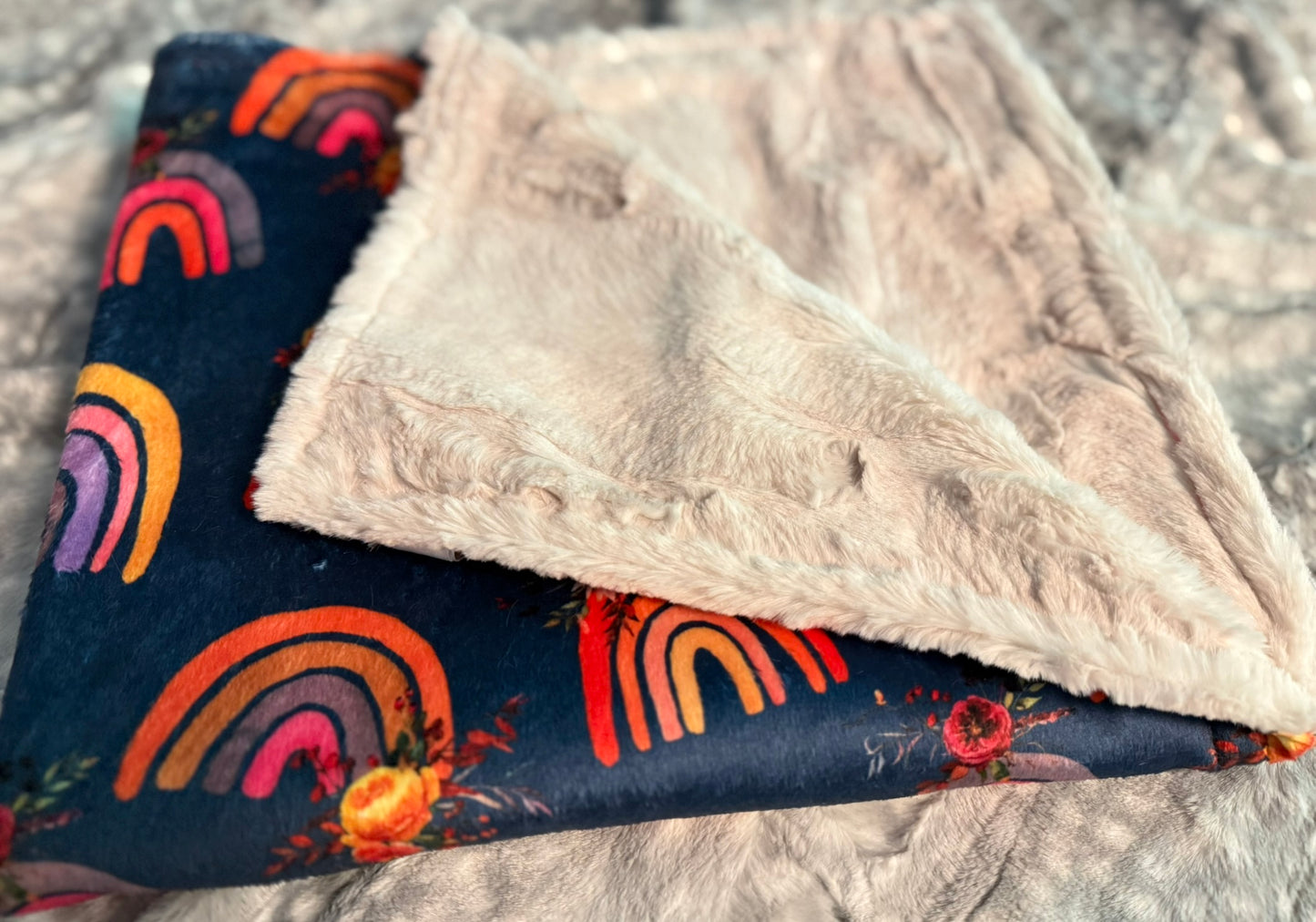 Floral Rainbows Minky Baby Blanket