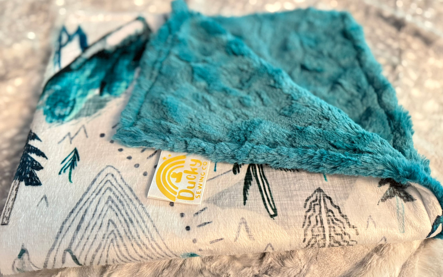 Boho Mountains Blue Minky Baby Blanket