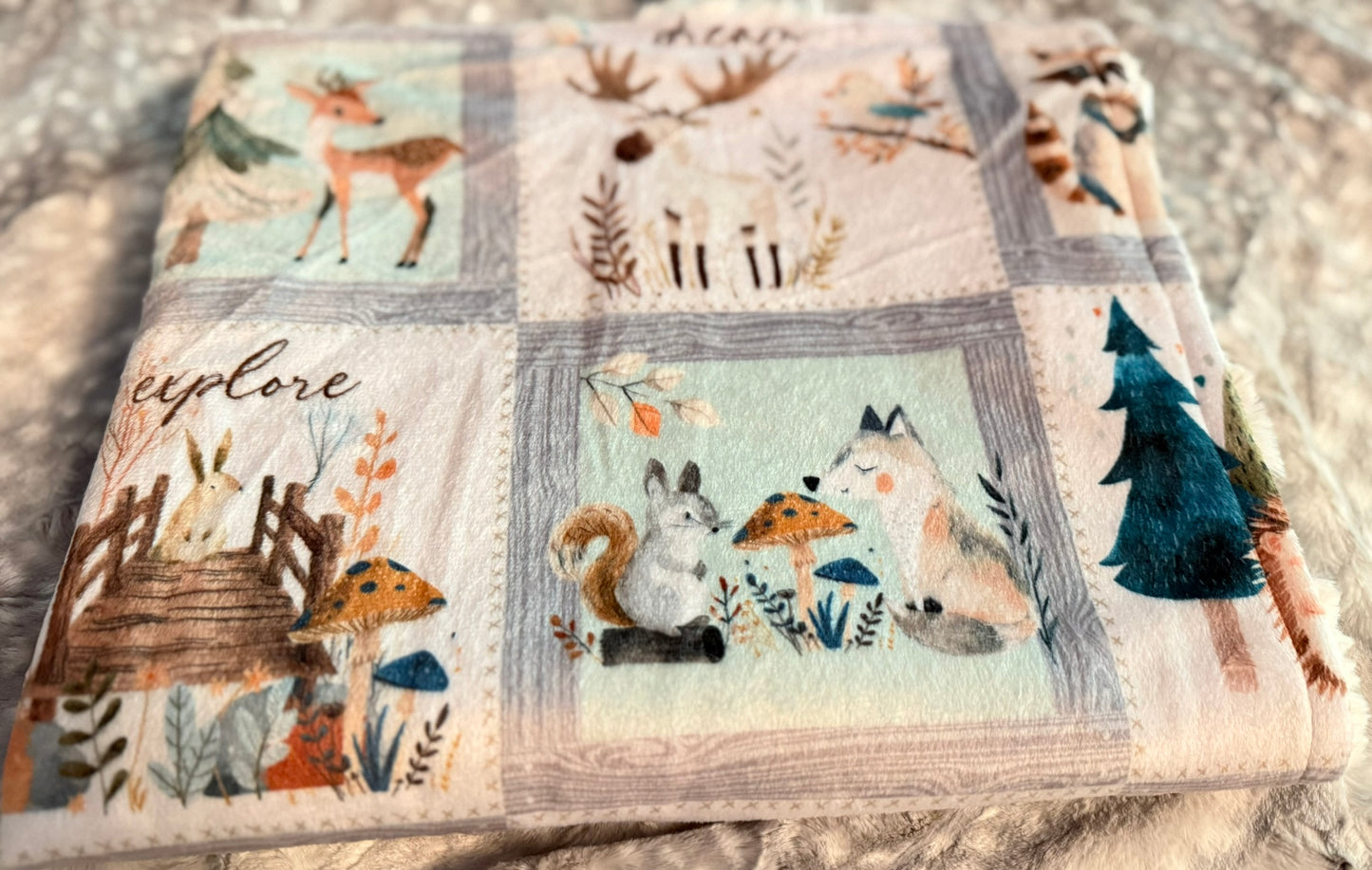 Woodland Animals Watercolour Minky Baby Blanket