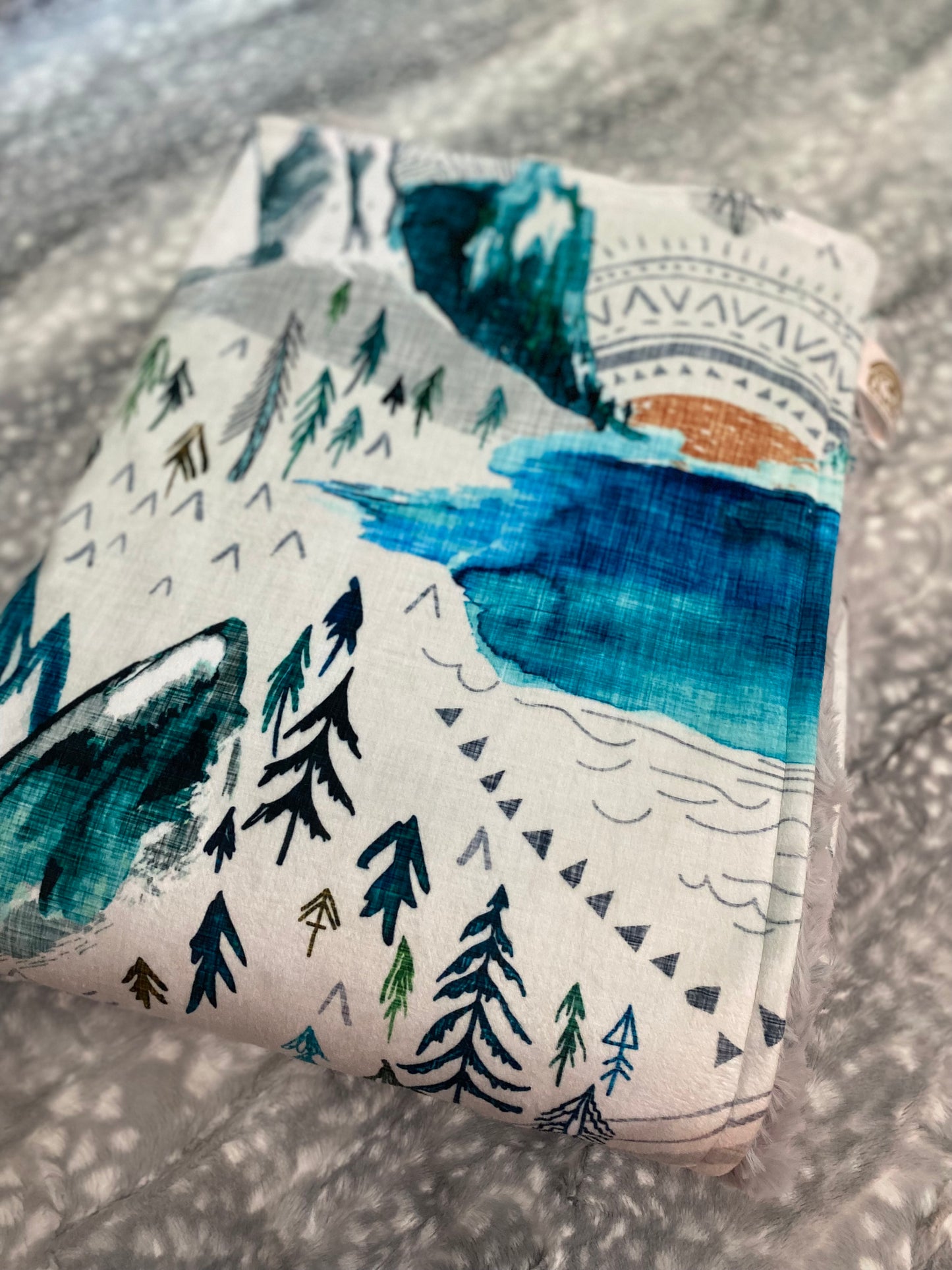Boho Mountains Blue Papa Bear Minky Throw