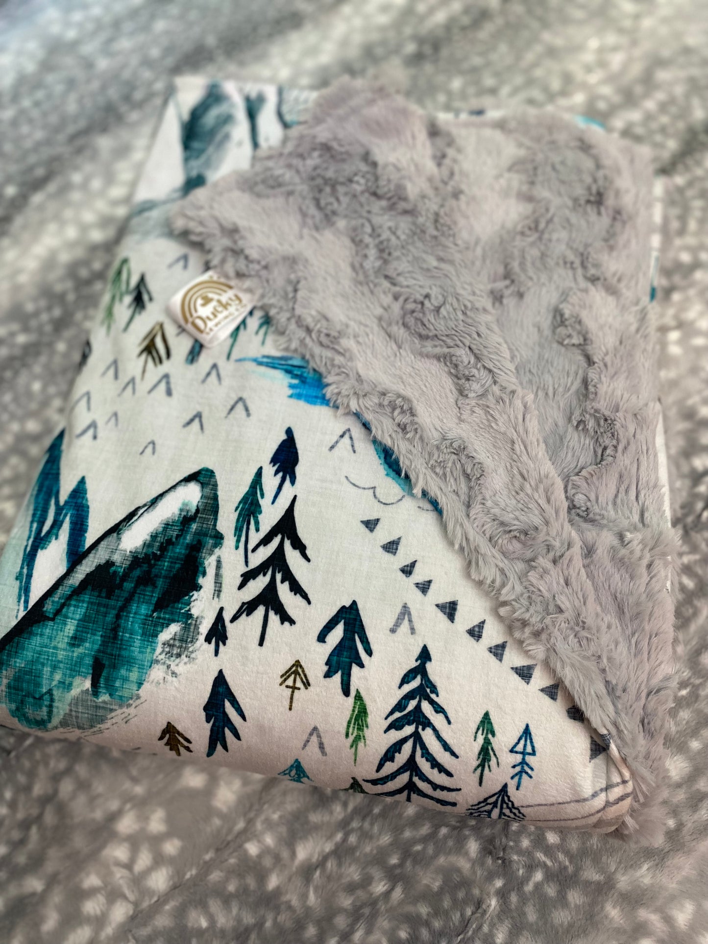 Boho Mountains Blue Papa Bear Minky Throw