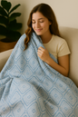 Soft Blue Boho Mama Bear Minky Throw